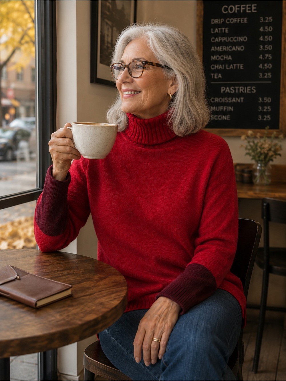 Royal Robbins Red Turtleneck Sweater with Burgundy Contrast Cuffs